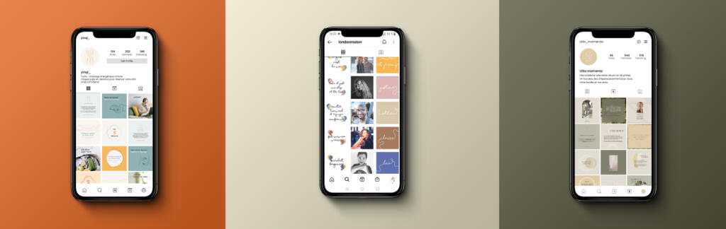Pack Instagram pour les réseaux sociaux créé pour 3 projets différents